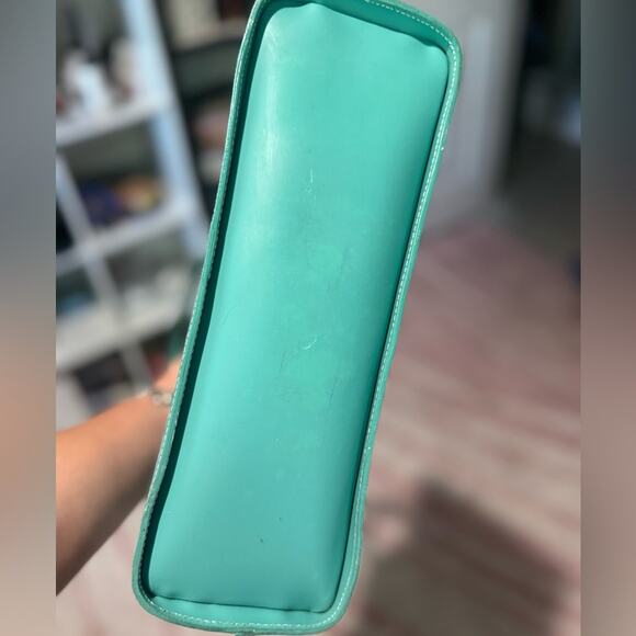 LAMARTHE 💙 Aqua/Teal Leather Tote Bag, Zipper Closure - Picture 10 of 11